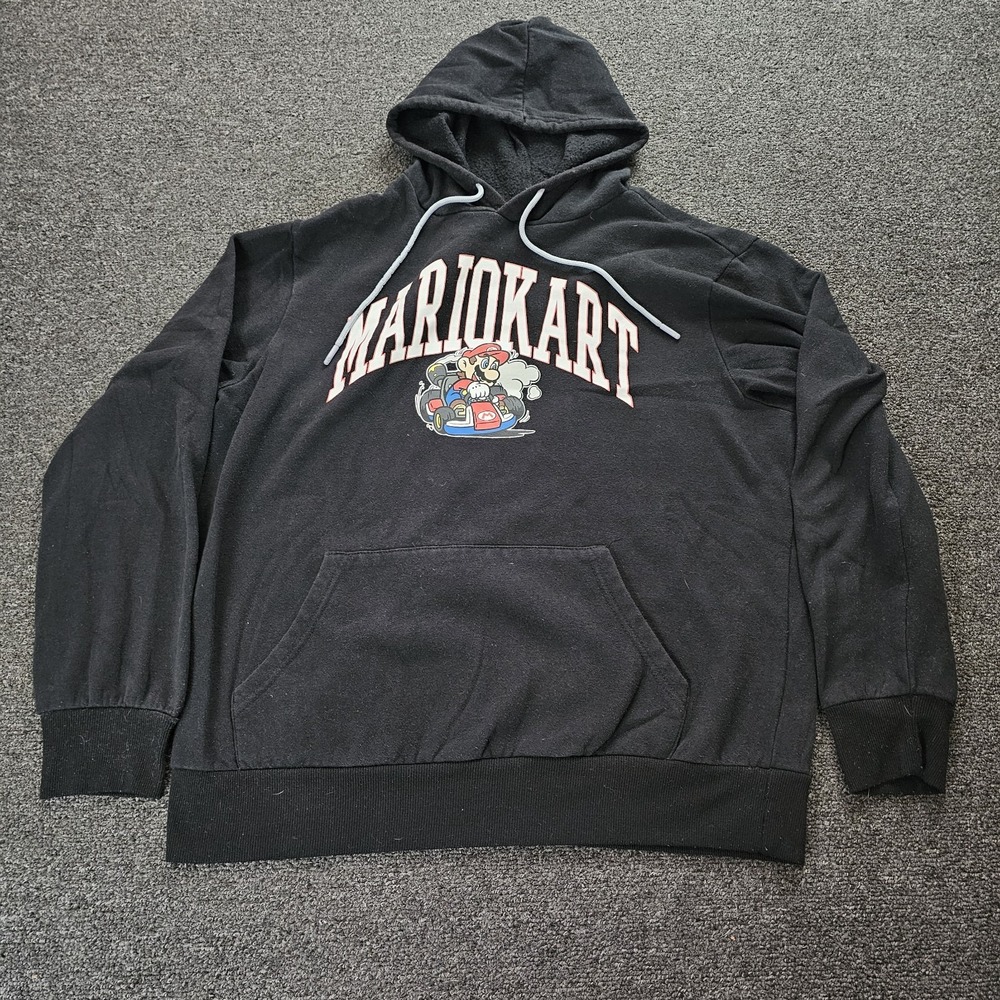 Mario Kart Hoodie Mens Large Nintendo Graphic Black Pullover Sweatshirt